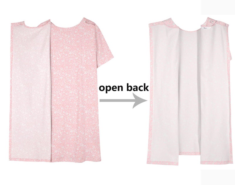 AVIIER 100% Cotton Hospital Gowns for Women Open Back Tear Away Post Shoulder Surgery Dress Adaptive Clothing Nightgowns Pink Flower S - Image 4