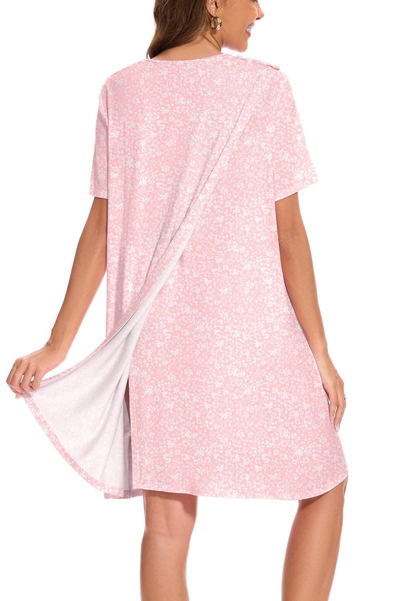 AVIIER 100% Cotton Hospital Gowns for Women Open Back Tear Away Post Shoulder Surgery Dress Adaptive Clothing Nightgowns Pink Flower S - Image 2