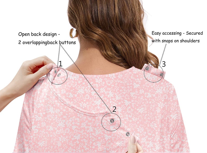 AVIIER 100% Cotton Hospital Gowns for Women Open Back Tear Away Post Shoulder Surgery Dress Adaptive Clothing Nightgowns Pink Flower S - Image 3