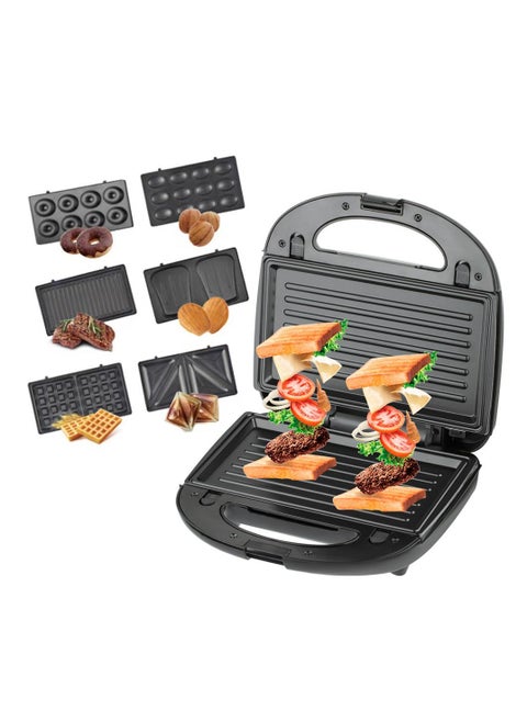 6-in-1 Electric Sandwich Maker, Breakfast Machine with 6 Removable Non-Stick Plates, Double-Sided Cooking, Panini Press, Waffle Maker, Grill, Griddle, Easy Clean, Compact Kitchen Appliance
