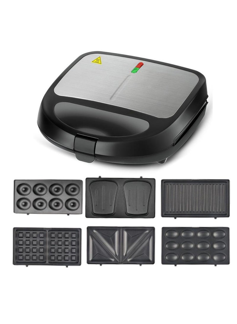 Generic - 6-in-1 Electric Sandwich Maker, Breakfast Machine with 6 Removable Non-Stick Plates, Double-Sided Cooking, Panini Press, Waffle Maker, Grill, Griddle, Easy Clean, Compact Kitchen Appliance - Image 1
