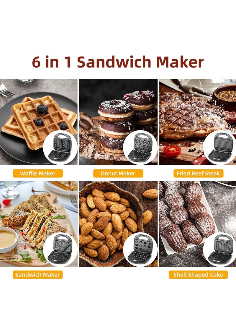 Generic - 6-in-1 Electric Sandwich Maker, Breakfast Machine with 6 Removable Non-Stick Plates, Double-Sided Cooking, Panini Press, Waffle Maker, Grill, Griddle, Easy Clean, Compact Kitchen Appliance - Image 1