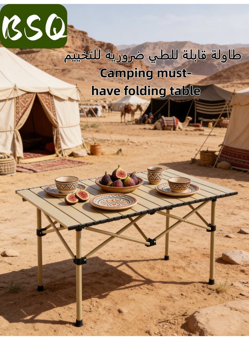 BSQ Portable foldable metal camping table | Portable roll-up side table | Folding camping table | Lightweight beach table | Waterproof and rustproof design | Outdoor camping picnic table | Includes storage bag | Ideal for outdoor camping, barbecues, and picnics | 95x55x50 cm - Image 1