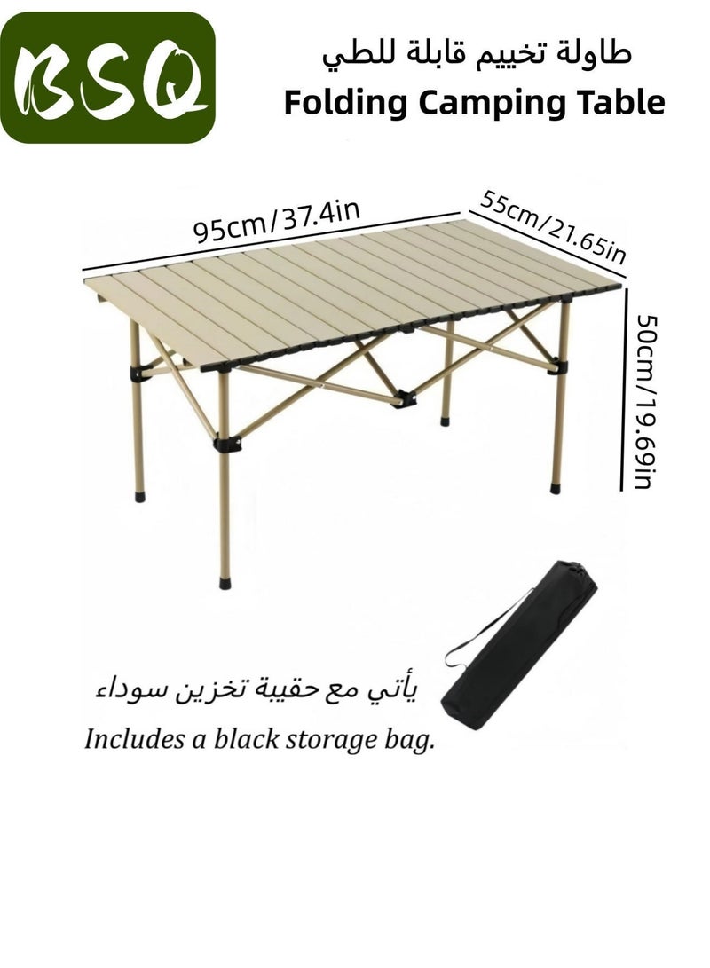 BSQ Portable foldable metal camping table | Portable roll-up side table | Folding camping table | Lightweight beach table | Waterproof and rustproof design | Outdoor camping picnic table | Includes storage bag | Ideal for outdoor camping, barbecues, and picnics | 95x55x50 cm - Image 3