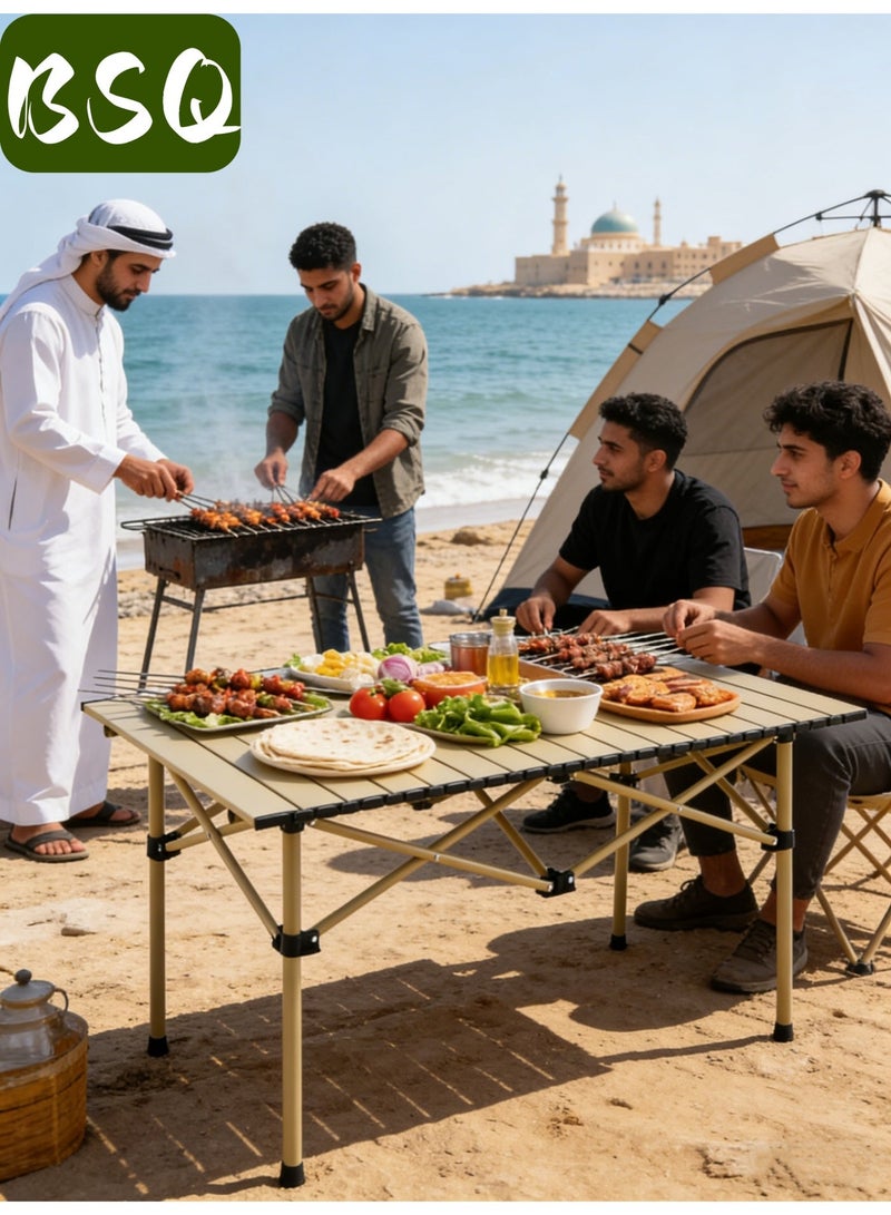 BSQ Portable foldable metal camping table | Portable roll-up side table | Folding camping table | Lightweight beach table | Waterproof and rustproof design | Outdoor camping picnic table | Includes storage bag | Ideal for outdoor camping, barbecues, and picnics | 95x55x50 cm - Image 4