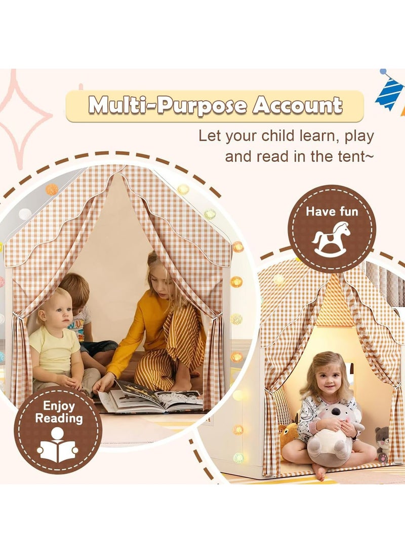 دوميني خيمة لعب كبيرة للأطفال داخلية وخارجية مزودة بإضاءة LED، خيمة لعب خارجية للأطفال الصغار، خيمة قلعة الأميرة، ألعاب غرفة اللعب الداخلية للأطفال للأولاد والبنات من عمر 3 إلى 10 سنوات (بيج) - Image 2