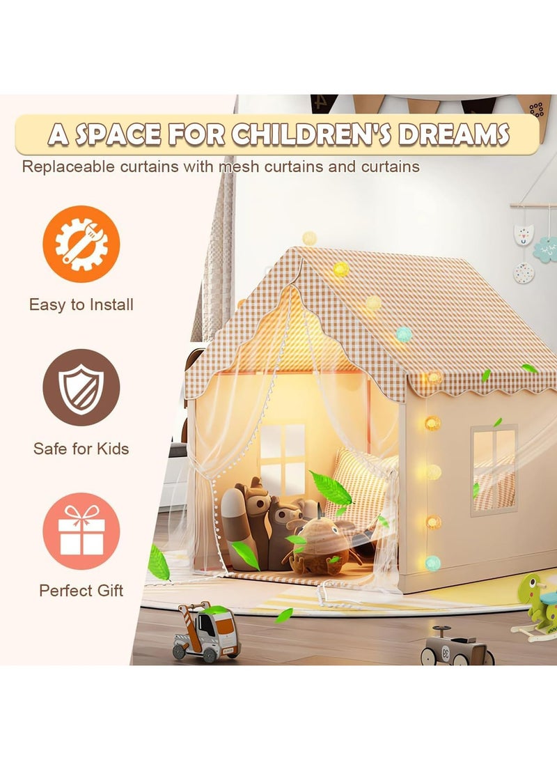 دوميني خيمة لعب كبيرة للأطفال داخلية وخارجية مزودة بإضاءة LED، خيمة لعب خارجية للأطفال الصغار، خيمة قلعة الأميرة، ألعاب غرفة اللعب الداخلية للأطفال للأولاد والبنات من عمر 3 إلى 10 سنوات (بيج) - Image 3
