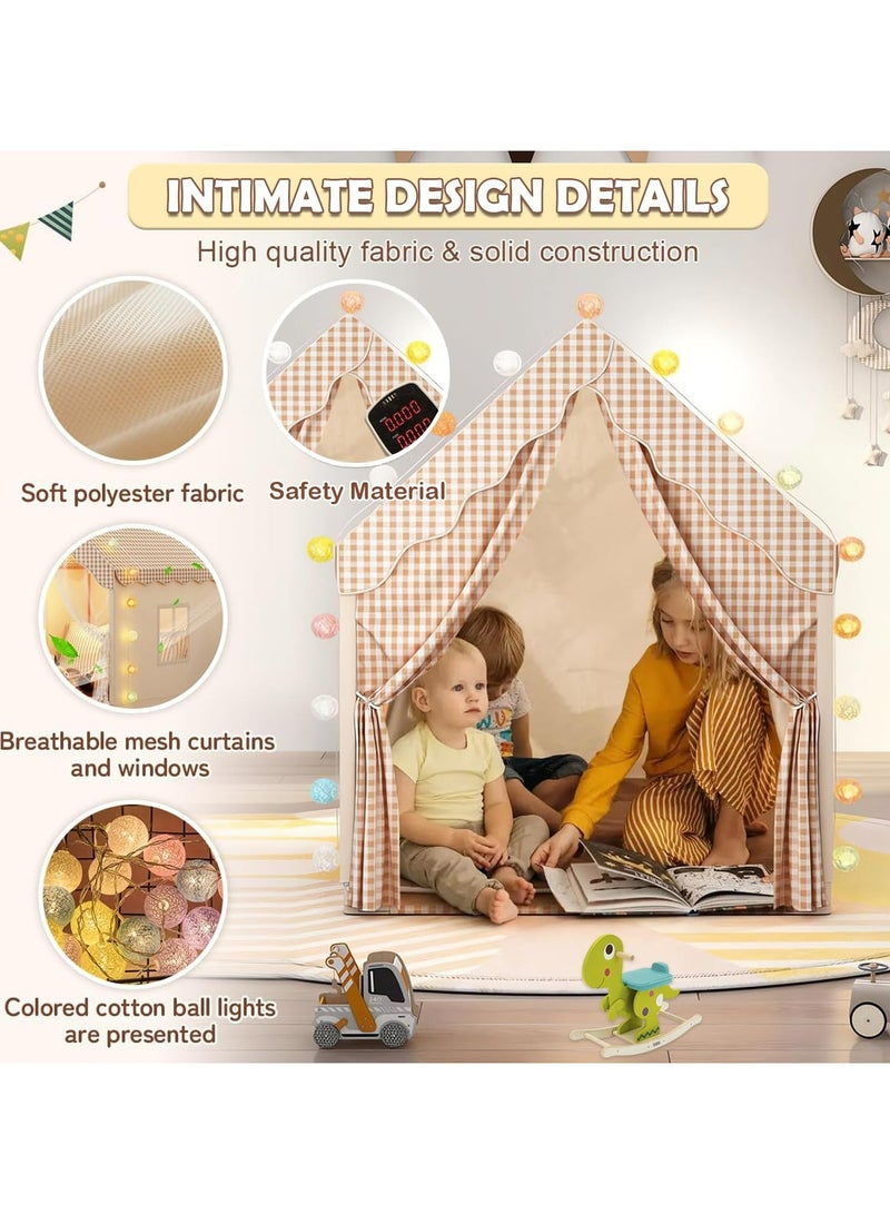 دوميني خيمة لعب كبيرة للأطفال داخلية وخارجية مزودة بإضاءة LED، خيمة لعب خارجية للأطفال الصغار، خيمة قلعة الأميرة، ألعاب غرفة اللعب الداخلية للأطفال للأولاد والبنات من عمر 3 إلى 10 سنوات (بيج) - Image 4