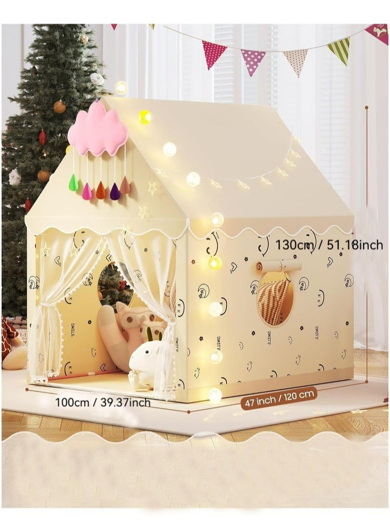 دوميني خيمة لعب كبيرة للأطفال داخلية وخارجية مزودة بإضاءة LED، خيمة لعب خارجية للأطفال الصغار، خيمة قلعة الأميرة، ألعاب غرفة اللعب الداخلية للأطفال للأولاد والبنات من عمر 3 إلى 10 سنوات (بيج) - Image 5