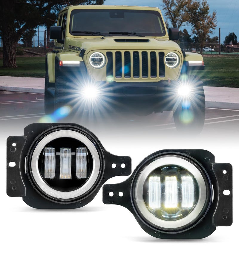 أضواء الضباب LED فائقة السطوع 60 واط من Xprite مع DRL متوافقة مع جيب رانجلر JL JLU 2018-2025 وغلادييتور JT 2020 DOT 6500K مصباح ضباب أمامي مع 2 حوامل بيضاء