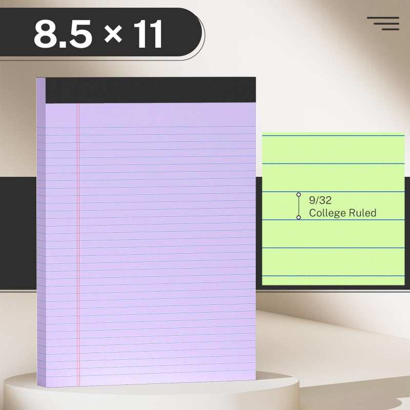 Ailzfei 5 Pack Colored Legal Pads 8.5 X 11 College Ruled Paper Note Pads Narrow Ruled 50 Sheets Per Notepad Perforated Writing Pad Durable Sturdy Back 8X11 Pads Of Paper Pink Purple Blue Green Yellow - Image 2