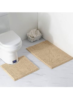 TYCOM Tycom Bathroom Rugs Bath Mat Non Slip Fluffy Soft Plush Microfiber Shower Carpet Rug Washable Non-Slip Carpet Mat for Bathroom Floor 50 By 80 CM Long 2 Packs Beige.  - Image 1