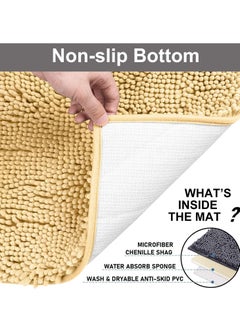 TYCOM Tycom Bathroom Rugs Bath Mat Non Slip Fluffy Soft Plush Microfiber Shower Carpet Rug Washable Non-Slip Carpet Mat for Bathroom Floor 50 By 80 CM Long 2 Packs Beige.  - Image 5