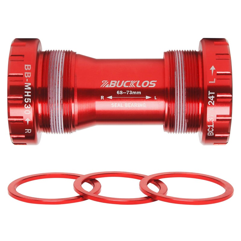 BUCKLOS Threaded/PressFit Bottom Bracket BSA 68-73mm/86-92mm -Ceramic/Steel Bearings(Black/Red) - Image 1