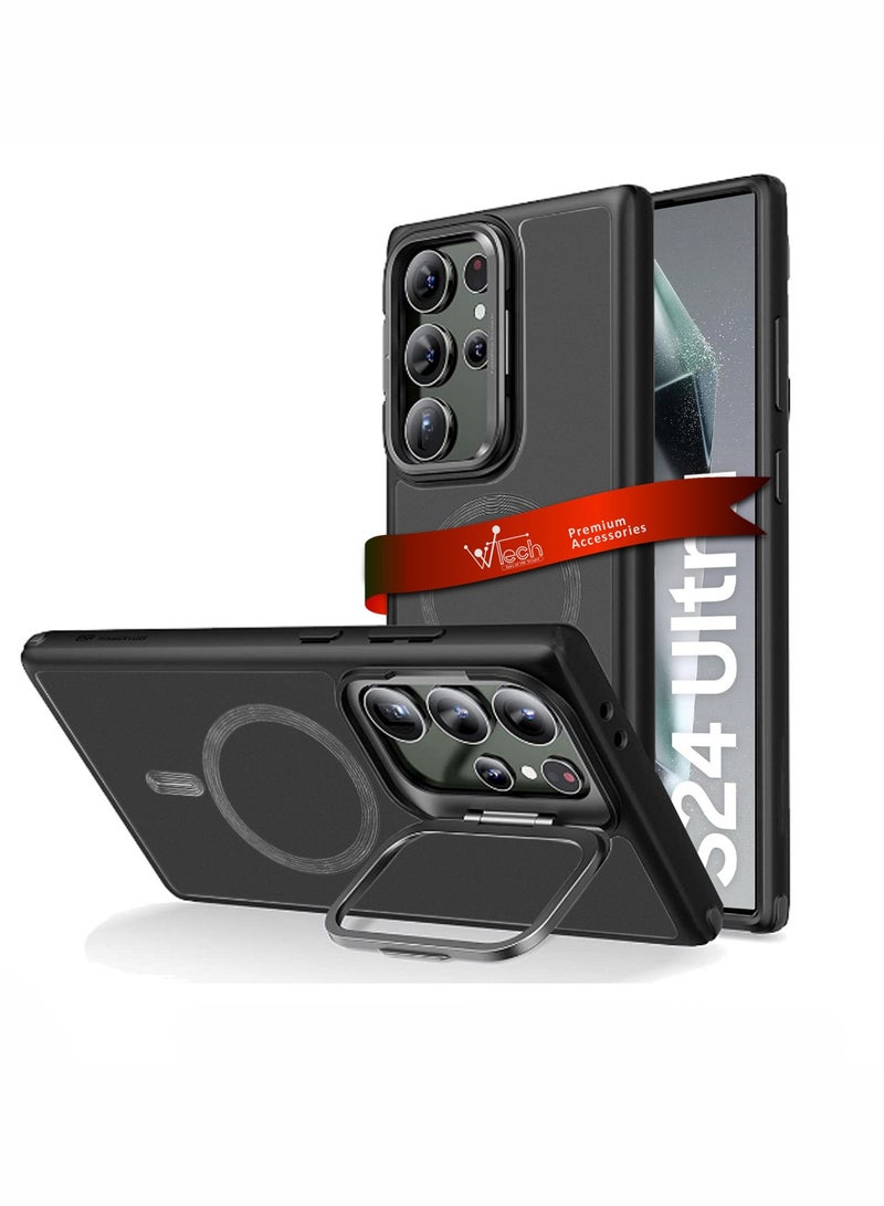 دبليو تيك حافظة لينة من السيليكون Magsafe مغناطيسية للكاميرا قابلة للطي وحامل لهاتف سامسونج جالاكسي S24 Ultra 5G 2024 أسود - Image 1