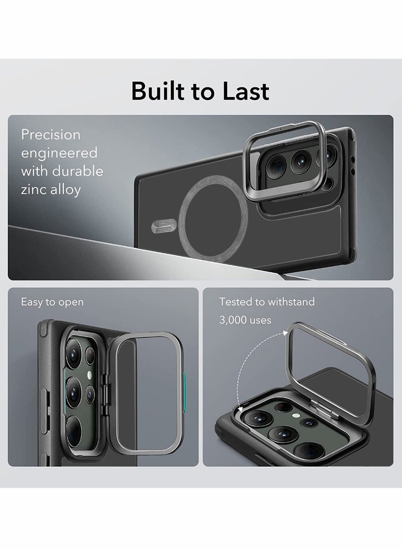 دبليو تيك حافظة لينة من السيليكون Magsafe مغناطيسية للكاميرا قابلة للطي وحامل لهاتف سامسونج جالاكسي S24 Ultra 5G 2024 أسود - Image 2