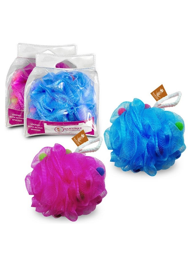 Majestique Bath Sponge Round Loofah For Women & Men | Soft & Fluffy With Multiple Layers of Fibrous Matrix For A Fun Shower Time | Scrub off Dead Skin, Soft Mesh, Skin Friendly, Gentle Exfoliation - Color May Vary ( Pack of 2) - Image 1