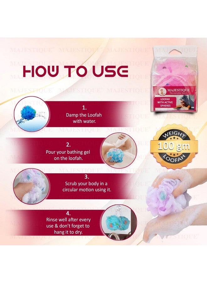 Majestique Bath Sponge Round Loofah For Women & Men | Soft & Fluffy With Multiple Layers of Fibrous Matrix For A Fun Shower Time | Scrub off Dead Skin, Soft Mesh, Skin Friendly, Gentle Exfoliation - Color May Vary ( Pack of 2) - Image 2