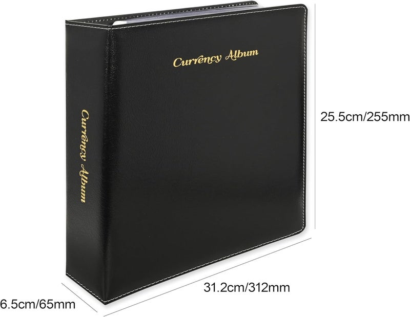 FIS Currency Album - Bonded Leather, 260x315mm, 3[D] Ring Binder with 6 Clear PVC Pockets, Black - Image 5