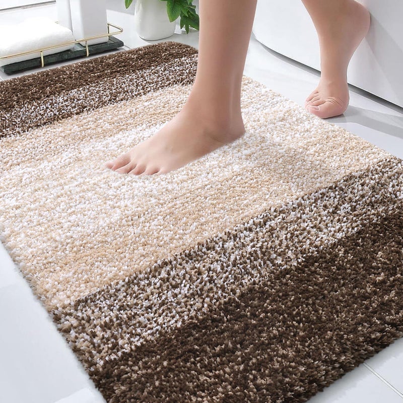 OLANLY Bathroom Rugs Mat 30x20, Extra Soft Absorbent Microfiber Bath Rugs, Rubber Backing, Quick Dry, Machine Washable Bath Mats for Bathroom Floor, Tub and Shower, Home Decor Accessories, Light Brown - Image 1