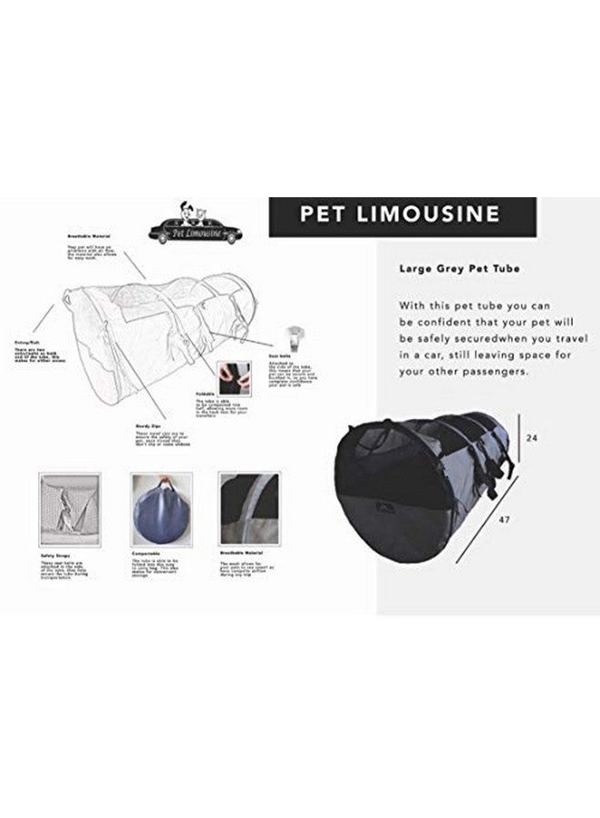 HandinHandCreations Pet Tube Soft Car Crate Large Kennel The Safe Dog And Cat Travel Mobile Home Pet Limo With Seat Belts And Storage Bag 47Lx24H Grey Color  - Image 3