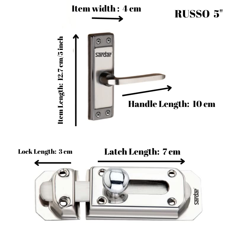 Sardar Russo 5" Black Silver Iron Bathroom Door Handle Set With Keyless Baby Latch-Tower Bolt/Push To Close Latch - Pull Handle - Image 2