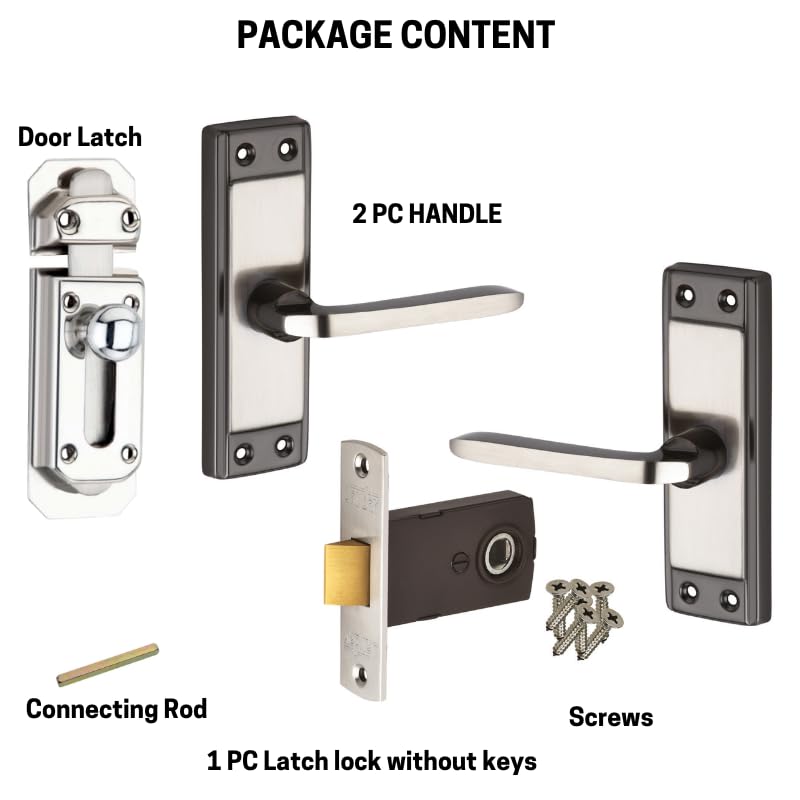 Sardar Russo 5" Black Silver Iron Bathroom Door Handle Set With Keyless Baby Latch-Tower Bolt/Push To Close Latch - Pull Handle - Image 4