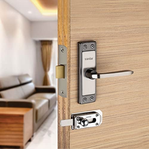 Sardar Russo 5" Black Silver Iron Bathroom Door Handle Set With Keyless Baby Latch-Tower Bolt/Push To Close Latch - Pull Handle - Image 1