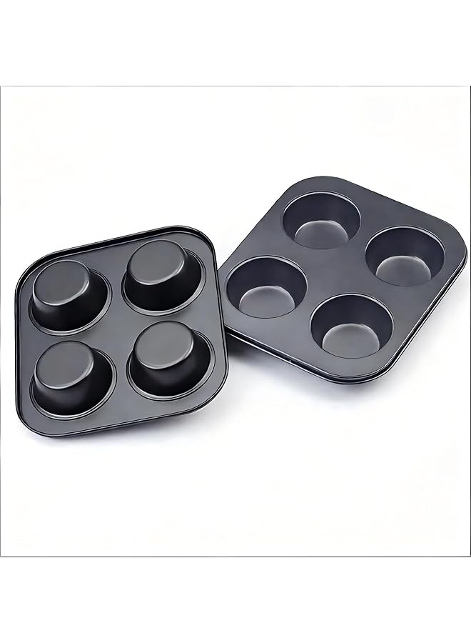 4-Cup Muffin Pan Set, Non-Stick Carbon Steel Bakeware, 19x19x3cm Cupcake Tray, Heavy Duty Mini Pie Baking Pans for Air Fryer and Oven, 2 Pack