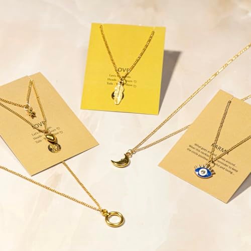 DULI Tempus Studio Fashion 5 Pcs Combo Latest Stylish Love Spinner, Lock & Heart, Crescent Moon, Leaf and Evil Eye Charm Necklace Jewellery Set for Women Pendant Necklace Gifts for Girls - Image 2