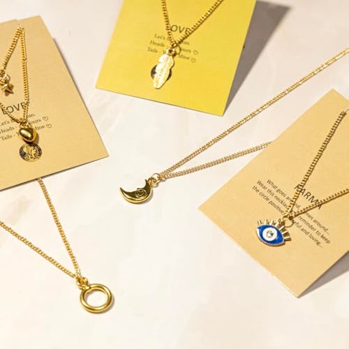DULI Tempus Studio Fashion 5 Pcs Combo Latest Stylish Love Spinner, Lock & Heart, Crescent Moon, Leaf and Evil Eye Charm Necklace Jewellery Set for Women Pendant Necklace Gifts for Girls - Image 3