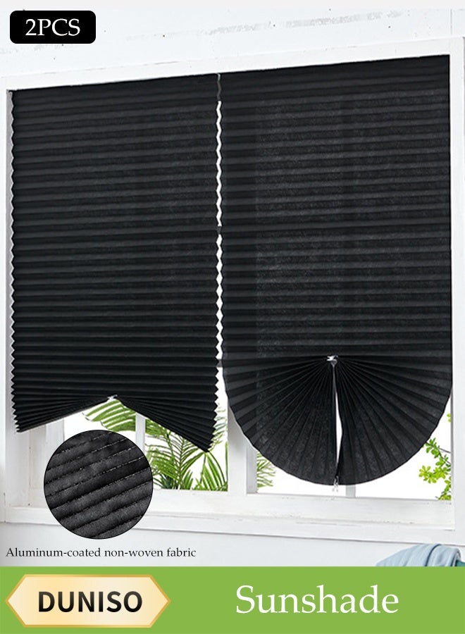 DUNISO 2 Pieces of Pleated Window Shades，Cordless Blackout Pleated Fabric Shade，Self Adhesive Heat Insulation Window Shades Curtains，Can Be Cleaned and Trimmed，Easy to Install，for Bedroom, Bathroom, L