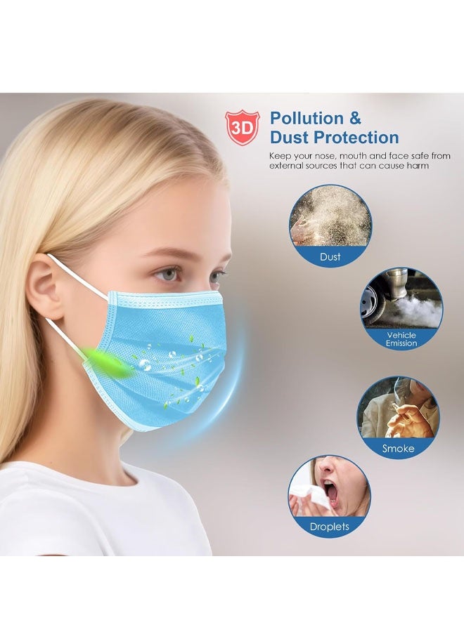 Blue Disposable Face Masks  50 Pack,3-Ply Breathable Mask For Adults,Great For Outdoors,Home, Office, School - Image 4