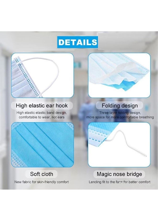 Blue Disposable Face Masks  50 Pack,3-Ply Breathable Mask For Adults,Great For Outdoors,Home, Office, School - Image 3
