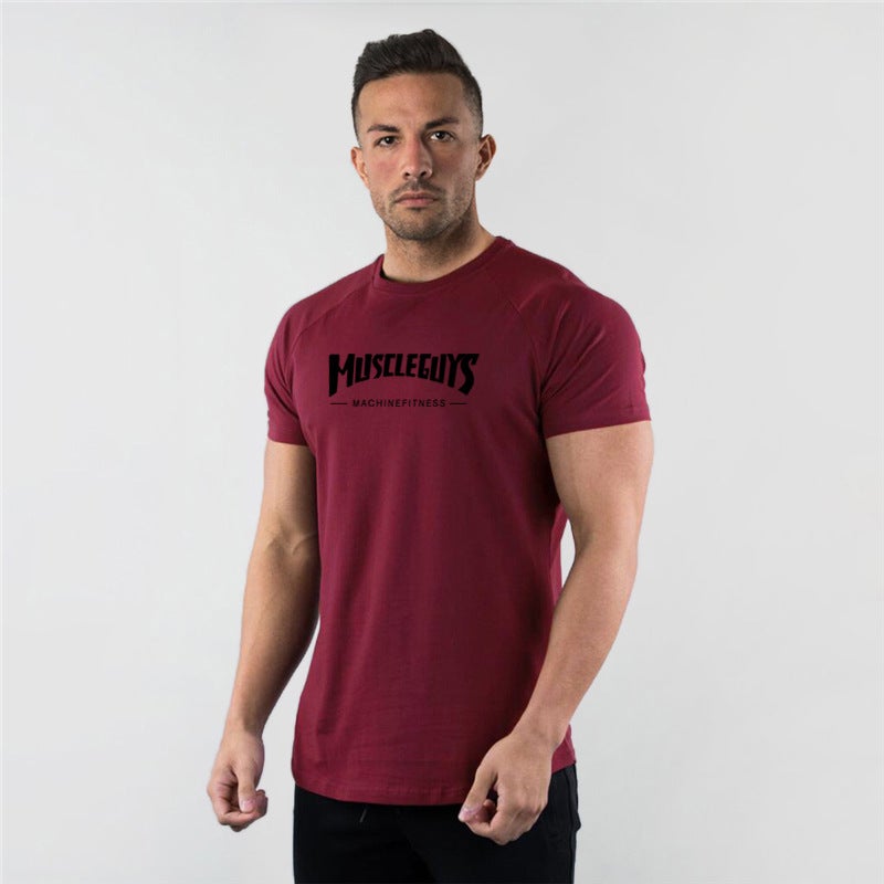 Summer fitness sports short sleeve and men''s slim printed top T-shirt muscle men - Image 1