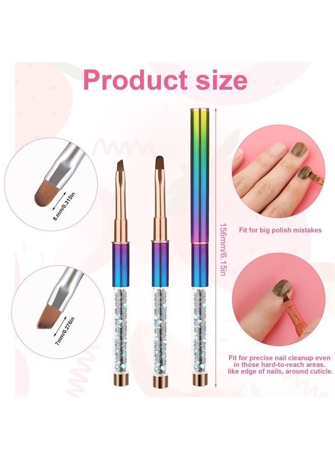 SAVITA - 2pcs Nail Art Clean Up Brushes, Painting Brushes for Nails with Round & Angled Head Colorful Bling Nail Pen Painting Tools for Nail Art Design & Polish Mistake Cleaning - Image 1