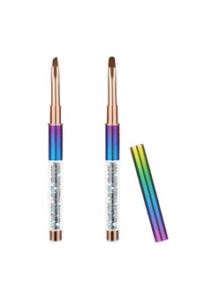 2pcs Nail Art Clean Up Brushes, Painting Brushes for Nails with Round & Angled Head Colorful Bling Nail Pen Painting Tools for Nail Art Design & Polish Mistake Cleaning
