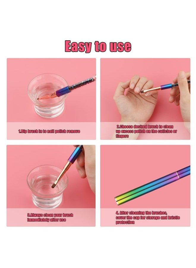 SAVITA - 2pcs Nail Art Clean Up Brushes, Painting Brushes for Nails with Round & Angled Head Colorful Bling Nail Pen Painting Tools for Nail Art Design & Polish Mistake Cleaning - Image 1