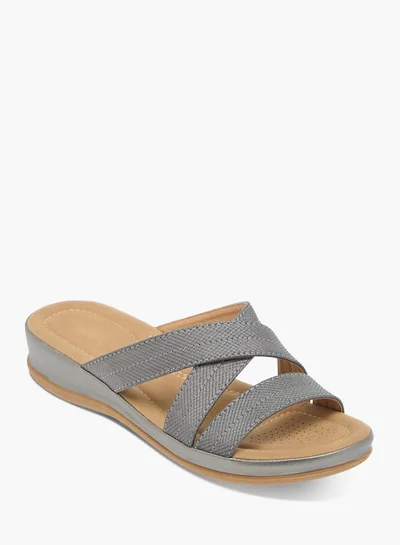 Flora Bella By Shoexpress Womens Textured Slip-On Strappy Sandals
