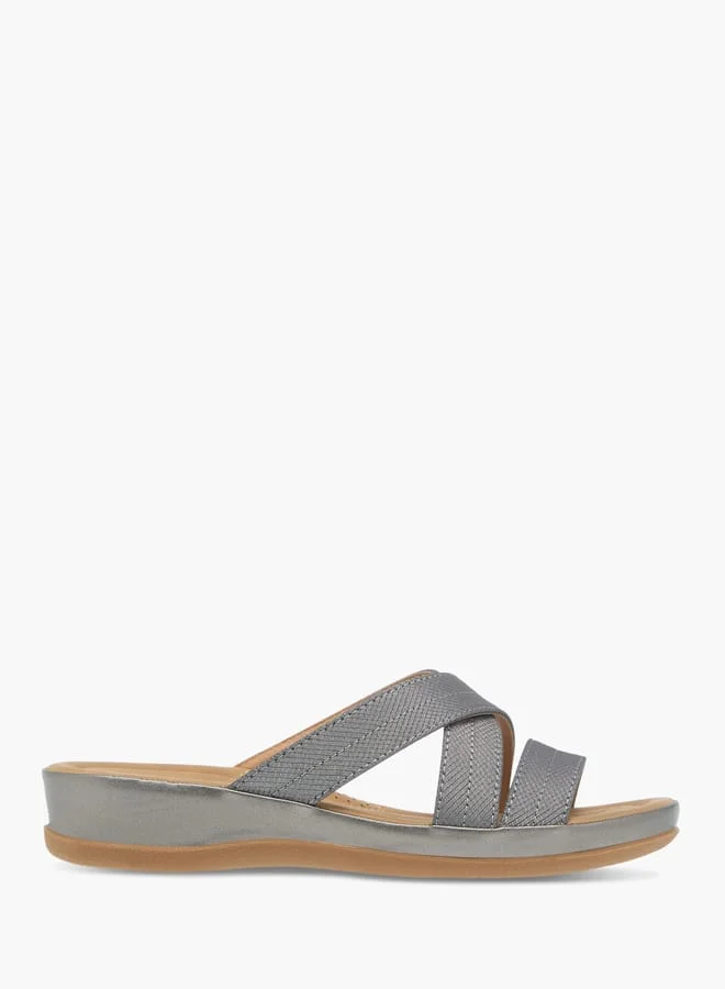 Flora Bella By Shoexpress Womens Textured Slip-On Strappy Sandals
