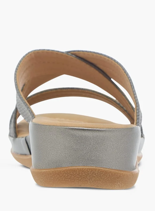 Flora Bella By Shoexpress Womens Textured Slip-On Strappy Sandals