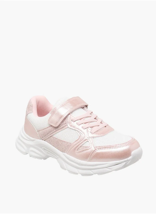 سيليست Girls' Panelled Sneakers with Hook and Loop Closure