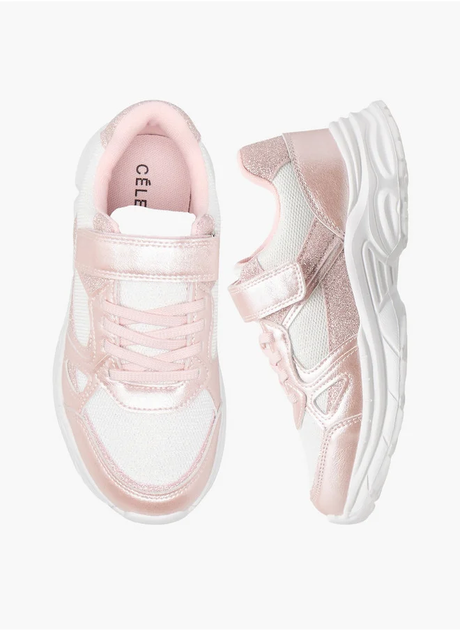 سيليست Girls' Panelled Sneakers with Hook and Loop Closure