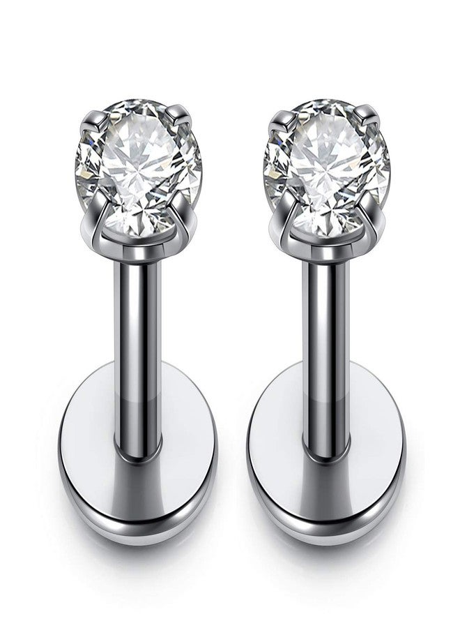 PiercingJ 2-4pcs 16g 316L Stainless Steel 3mm Cubic Zirconia Labret Monroe Lip Ring/Tragus/Helix Earring,6-12mm Bar Length 1 - Image 1