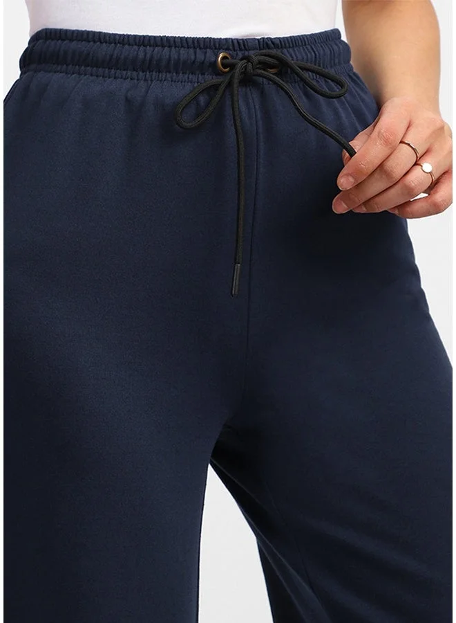 جونبيري بنطلون رياضي واسع الساق من القطن الخالص للنساء بلون كحلي