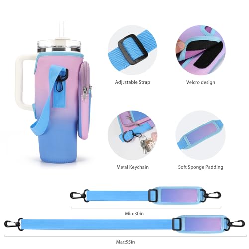 GOEWY Water Bottle Carrier Bag for Stanley 30 oz Tumbler with Phone Pocket Neoprene Water Bottle Holder with Shoulder & Handheld Strap Stanley Cup Accessories - Image 4