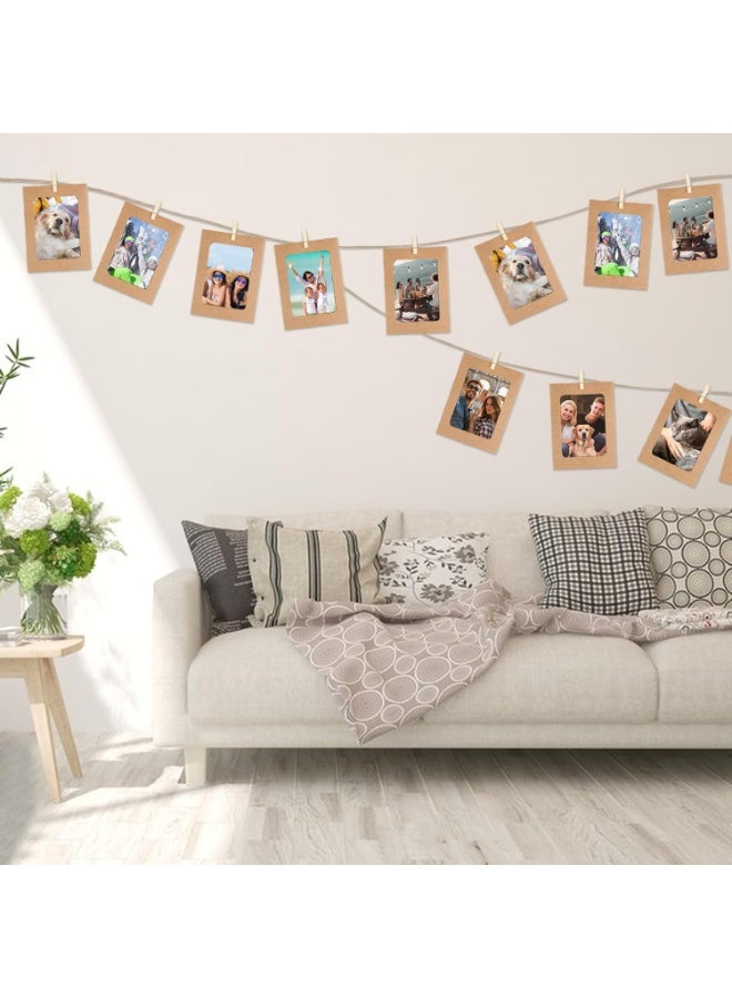 CMGTYYD 30 Pcs Cardboard Photo Frames, Paper Photo Frames, 4x6 Inch Cardboard Picture Frames, Hanging Paper Picture Frames with 30 Wooden Clips & 30 Hemp Ropes, for Home Wall Decor Display Hanging, Brown - Image 4
