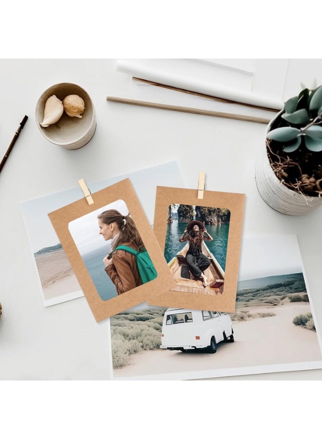 CMGTYYD 30 Pcs Cardboard Photo Frames, Paper Photo Frames, 4x6 Inch Cardboard Picture Frames, Hanging Paper Picture Frames with 30 Wooden Clips & 30 Hemp Ropes, for Home Wall Decor Display Hanging, Brown - Image 5