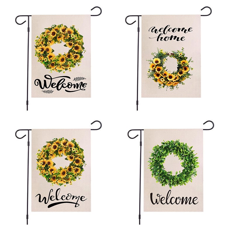 Double Sided Printed Leafy Wreath Linen Garden Flag Double Sided Figure - Image 1