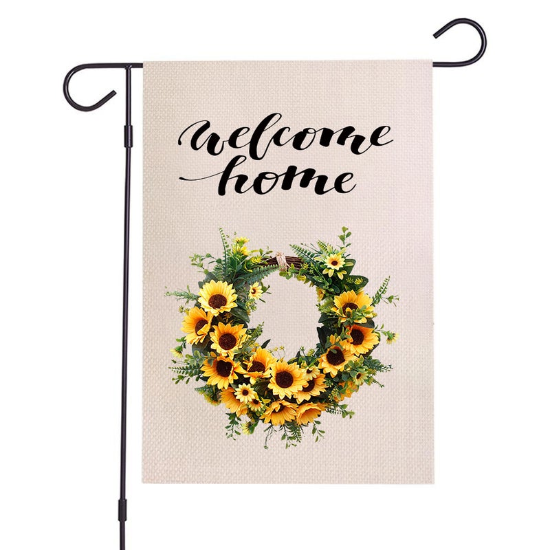 Double Sided Printed Leafy Wreath Linen Garden Flag Double Sided Figure - Image 2